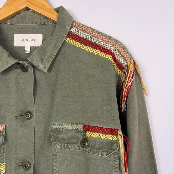 THE GREAT. Sergeant Embroidered Jacket in Worn Army Medium - Picture 3 of 6